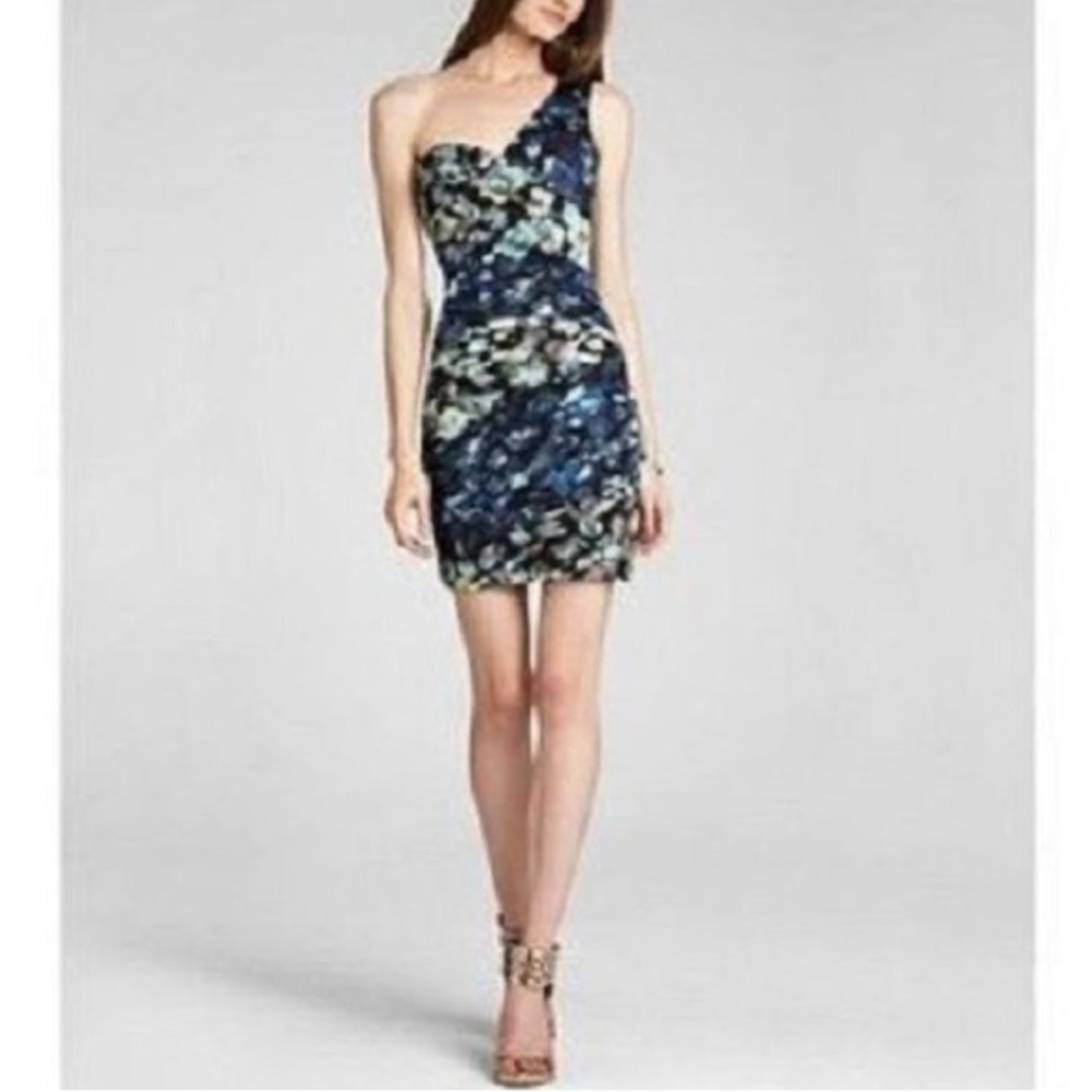 BCBGMaxAzria Paige Blue Floral One Shoulder Dress